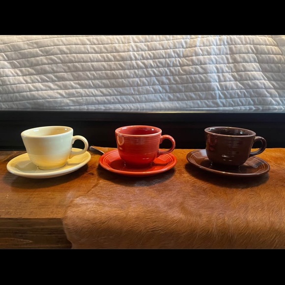 Fiesta Other - Set of Three Colorful Fiesta Cups with Saucers
